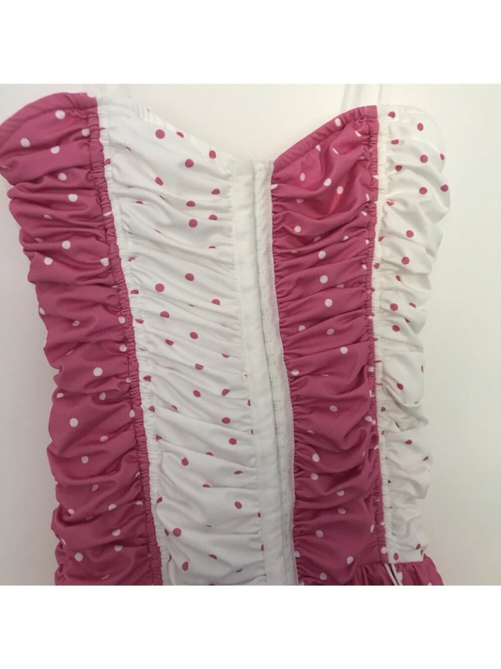 Ruffle Mini Dress S Polka Dot Pink Corset Ruched Dollcore Grunge Goth Fairy Kiki - Picture 5 of 15